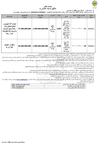 مزایده ملک غیرمفروز و...