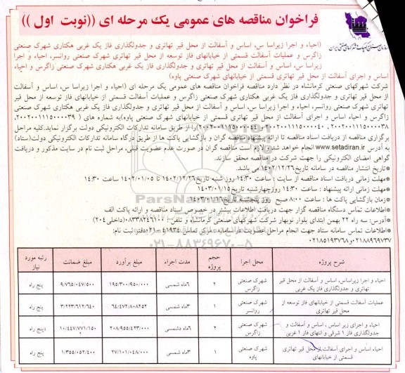 مناقصه احیا و اجرا زیراساس، اساس و آسفالت از محل قیر تهاتری و جدولگذاری ....