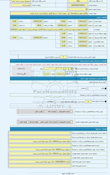 مزایده ، واگذاری عواید و منافع املاک ذیل ، بصورت اجاره با در نظر گرفتن شرایط مندرج در اسناد مزایده