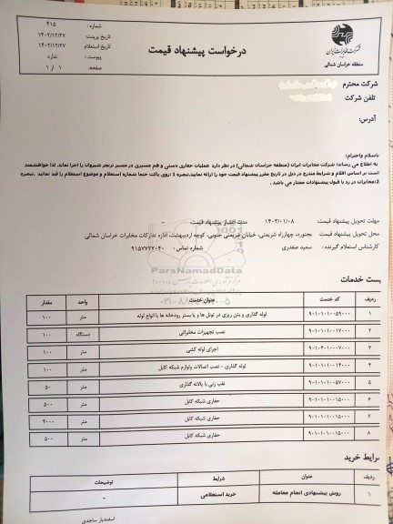 استعلام حفاری دستی و هم مسیری در مسیر ترنچر 