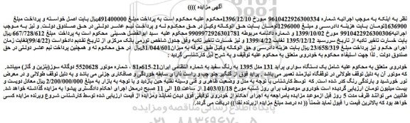 مزایده فروش یک دستگاه سواری پراید 131 مدل 1395 به رنگ سفید