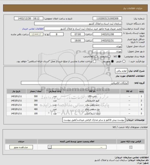 استعلام لوازم برقی