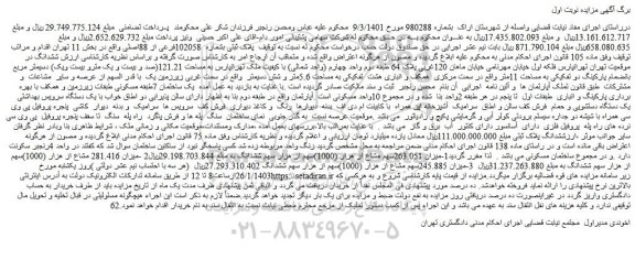مزایده فروش ملک پلاک ثبتی بشماره 102058فرعی از 88اصلی