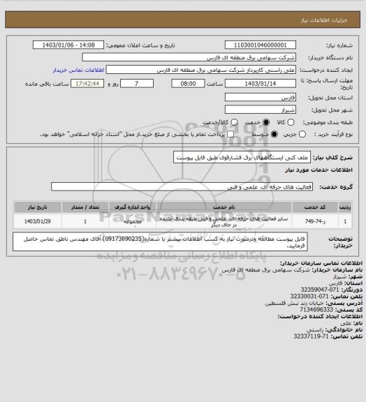 استعلام علف کنی ایستگاههای برق فشارقوی طبق فایل پیوست