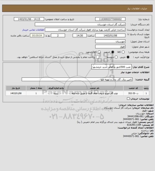 استعلام نصب 500کنتور ورگلاتور جدید خرمشهر