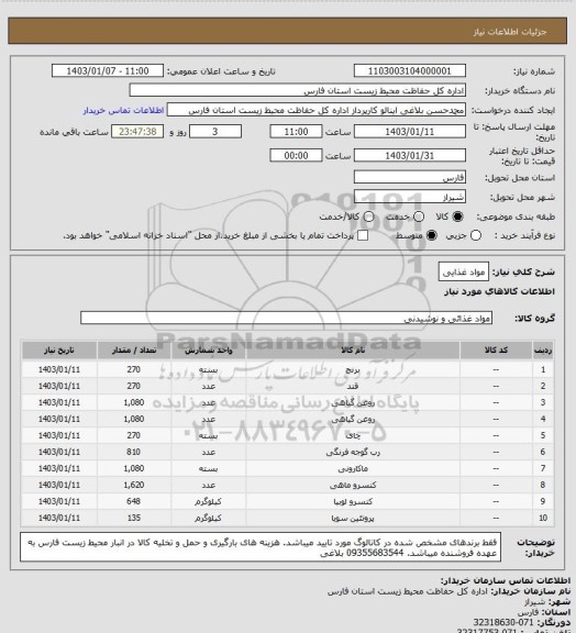 استعلام مواد غذایی