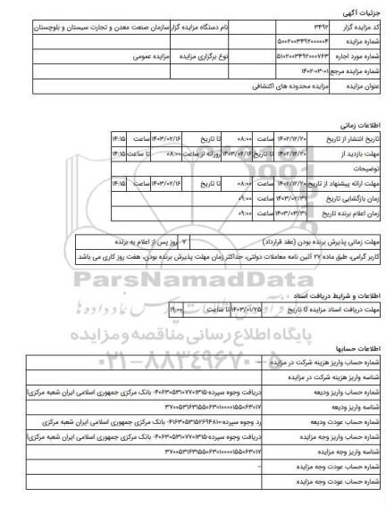 مزایده ، مزایده محدوده های اکتشافی