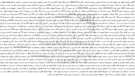 مزایده ششدانگ پلاک 14فرعی از 3 اصلی
