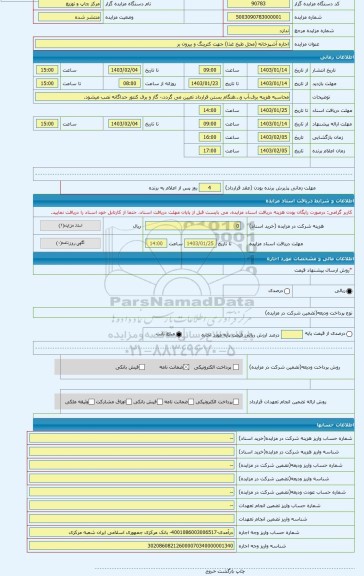 مزایده ، اجاره آشپزخانه (محل طبخ غذا) جهت کترینگ و بیرون بر