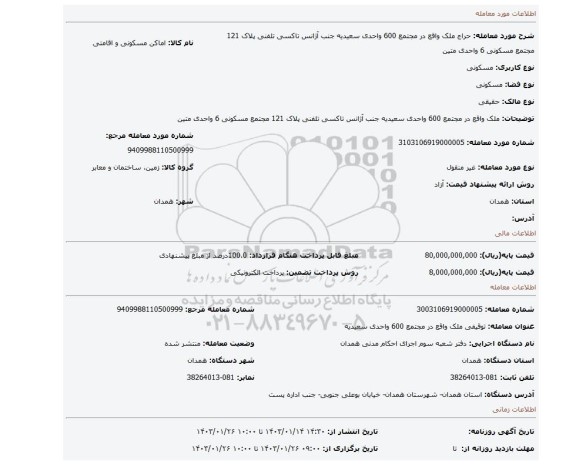 ملک واقع در مجتمع 600 واحدی سعیدیه جنب آژانس تاکسی تلفنی پلاک 121 مجتمع مسکونی 6 واحدی متین