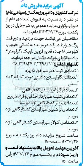 مزایده فروش تعدادی دام