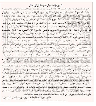 مزایده یک باب ساختمان قدیمی با کاربری کارگاهی به پلاک ثبتی 50 فرعی از 2456 اصلی 