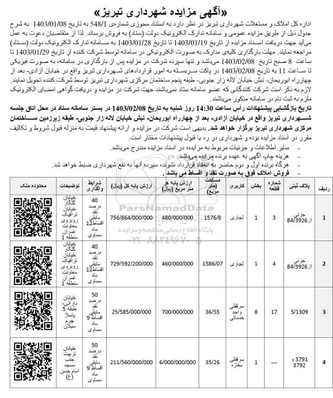 مزایده فروش املاک