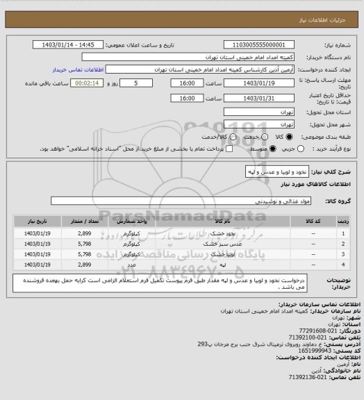 استعلام  نخود و لوبیا و عدس و لپه