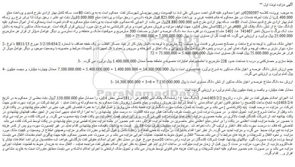 مزایده فروش 3دانگ مشا ع از شش دانگ پلاک ثبتی 460فرعی ا ز181اصلی