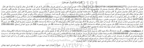 مزایده فروش ششدانگ ملک