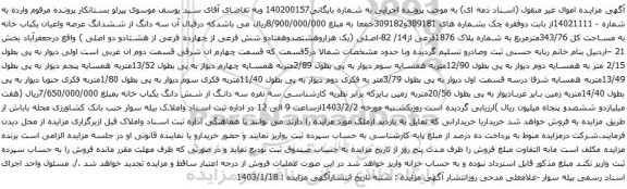مزایده سه دانگ از ششدانگ عرصه واعیان یکباب خانه به مساحت کل 343/76مترمربع 