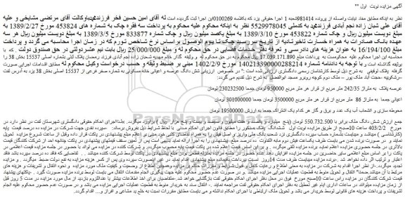 مزایده فروش شش دانگ عرصه و اعیانی خانه مسکونی به شماره صفر فرعی از 15537 اصلی