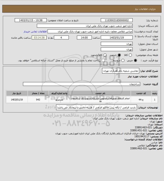 استعلام نقاشی شعبه بازار آهنگران تهران