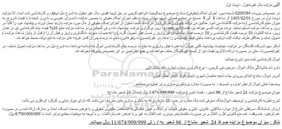 مزایده فروش ششدانگ سرقفلی 