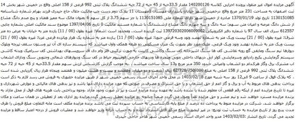 مزایده  یک منزل مسکونی دو طبقه