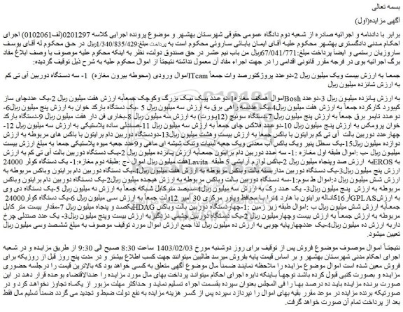 مزایده فروش اموال شامل سه دستگاه دوربین آی تی کم ITcam ...