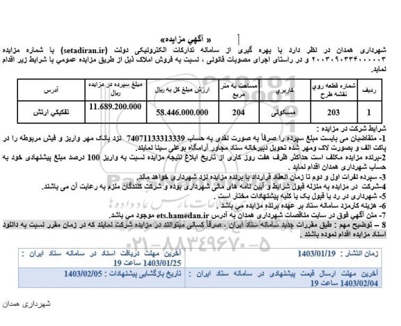 مزایده فروش املاک