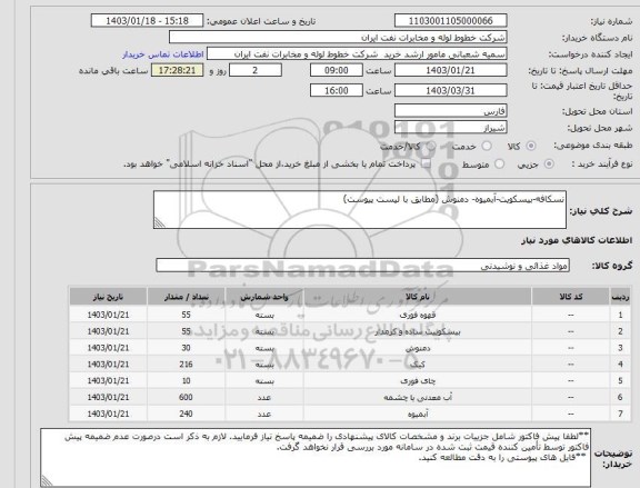 استعلام نسکافه-بیسکویت-آبمیوه- دمنوش (مطابق با لیست پیوست)
