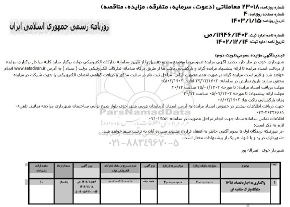 واگذاری به اجاره تعداد 1698 جایگاه پارک حاشیه ای نوبت دوم