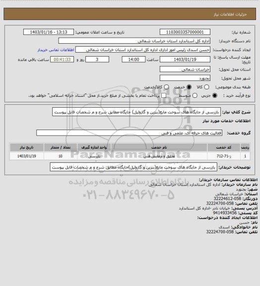 استعلام بازرسی از جایگاه های سوخت مایع(بنزین و گازوئیل) جایگاه-مطابق شرح و م شخصات فایل پیوست
