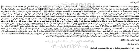 مزایده یک قطعه باغ پسته در پلاک  847 فرعی از 81
