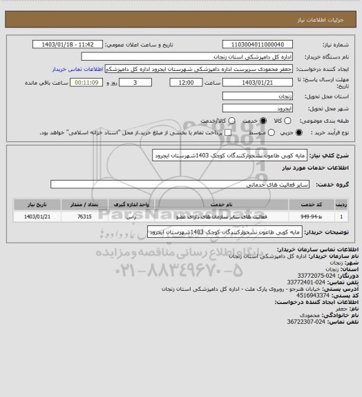 استعلام مایه کوبی طاعون نشخوارکنندگان کوچک 1403شهرستان ایجرود