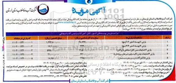 مزایده فروش پوسته های کنتور، کابل، آهن آلات و چدن آلات اسقاطی ...