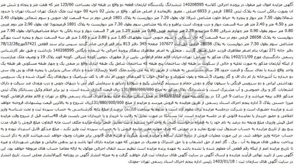 مزایده ششدانگ یکدستگاه اپارتمان قطعه دو واقع در طبقه اول بمساحت 125/60 متر