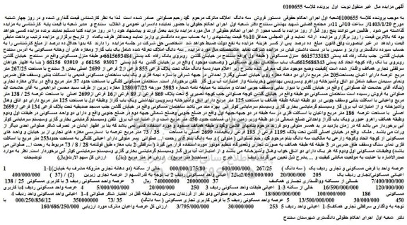 مزایده پلاک 1195 فرعی از 193 فرعی ازباقیمانده 2699 اصلی با مساحت 35 / 73 متر مربع
