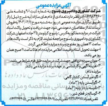 مزایده فروش تعدادی از دام های مازاد...