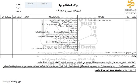 استعلام سیفتی والو پمپهای پلانچری 