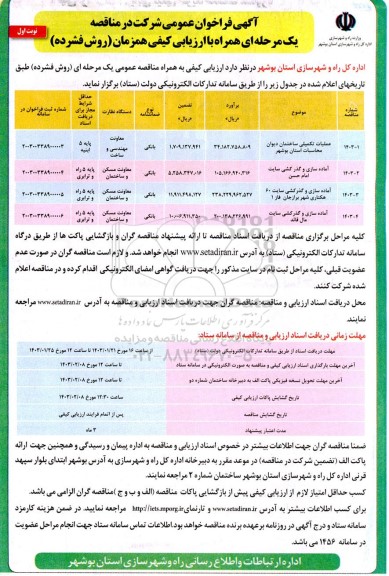 مناقصه عملیات تکمیلی ساختمان دیوان محاسبات ...