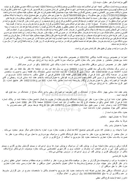 مزایده ملک تعرفه  شده  از  پلاک ثبتی  169/143  