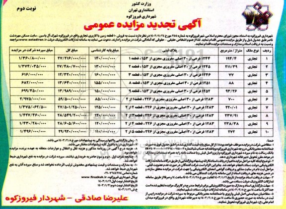 تجدید مزایده فروش 10 قطعه زمین با کاربری تجاری - نوبت دوم