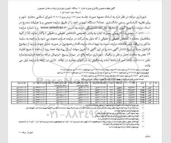 مزایده واگذاری به صورت اجاره 7 دستگاه اتوبوس شهرداری - مرحله دوم نوبت اول