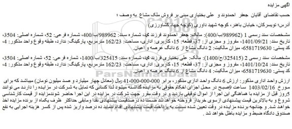 مزایده 6 دانگ واحد اداری