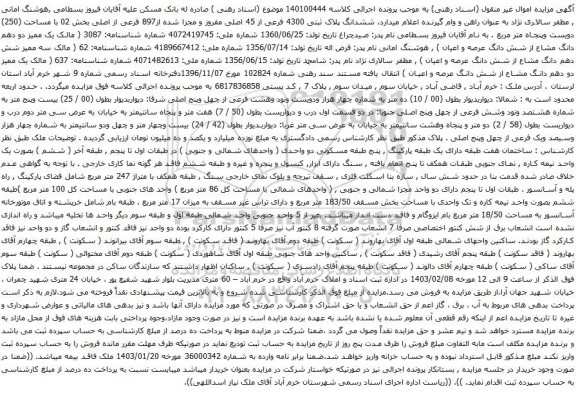 مزایده ششدانگ پلاک ثبتی 4300 فرعی از 45 اصلی