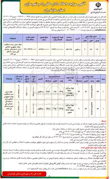 مزایده فروش قسمتی از یک قطعه زمین 