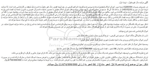 مزایده فروش ششدانگ سرقفلی ملک 