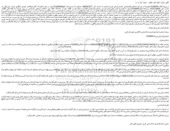 مزایده فروش ششدانگ عرصه واعیان یک دستگاه آپارتمان مسکونی درطبقه3 به مساحت حدود 100 مترمربع