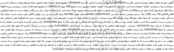 مزایده یک دستگاه سواری تیبا مدل 1393 رنگ سفید روغنی