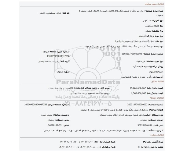 دو دانگ از شش دانگ پلاک  11208 فرعی از 14039 اصلی بخش 5 اصفهان