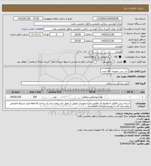 استعلام تی پیس ونچوری 60 درصد