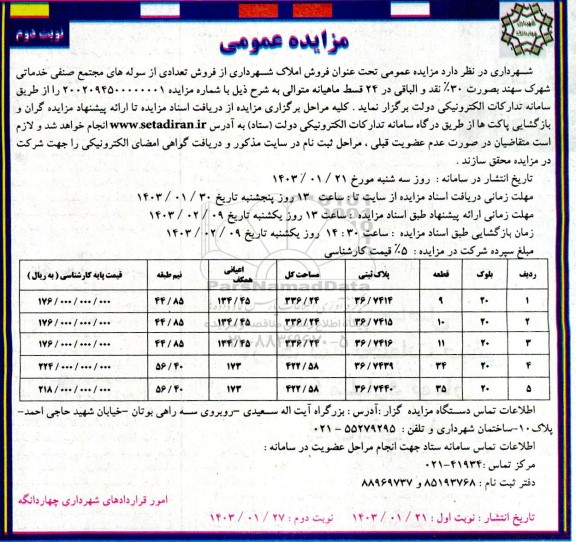 مزایده فروش املاک شهرداری از فروش تعدادی از سوله های مجتمع... نوبت دوم